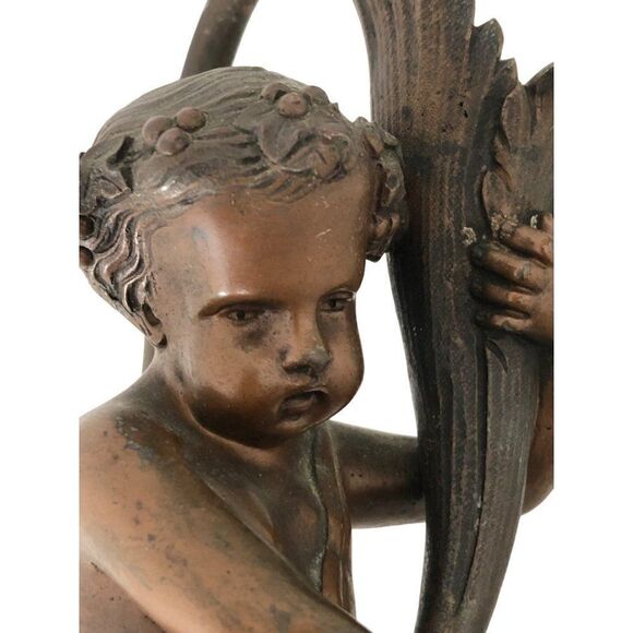 Antique Rococo Cherub Statue Bronze Table Lamp Marble Base - Picture 3 of 9